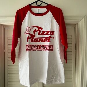 Red and White Pizza Planet Raglan Shirt